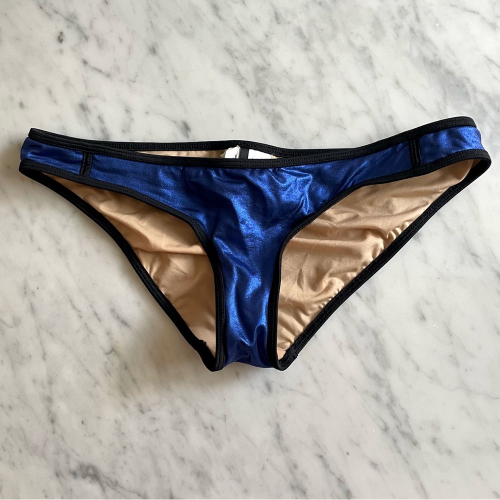 J. Crew Metallic Blue Bikini Bottom with Black Trim
